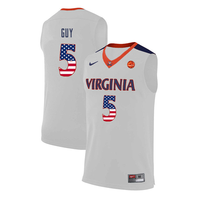 Men Virginia Cavaliers #5 Kyle Guy College Basketball USA Flag Fashion Jerseys-White